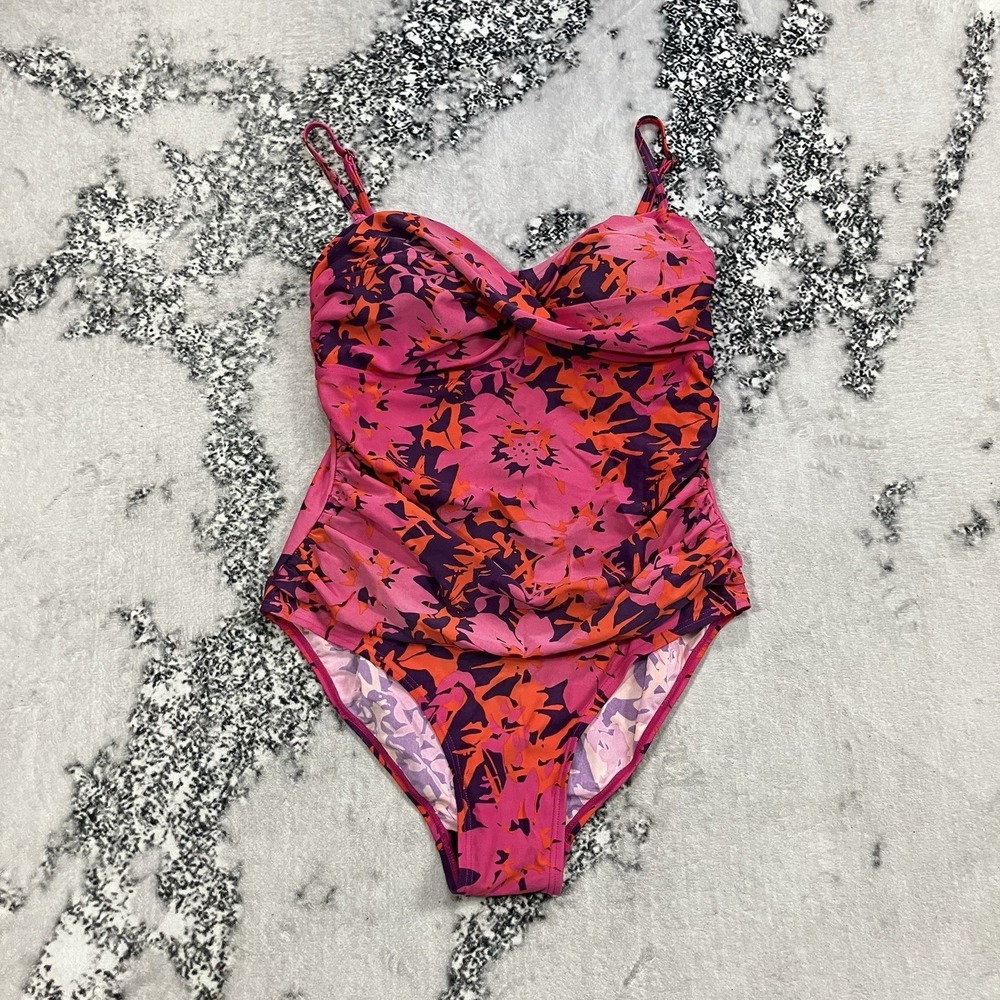 SS Shore Shapes Floral One Piece Swimsuit Womens 14‎ Ruched Pink Purple